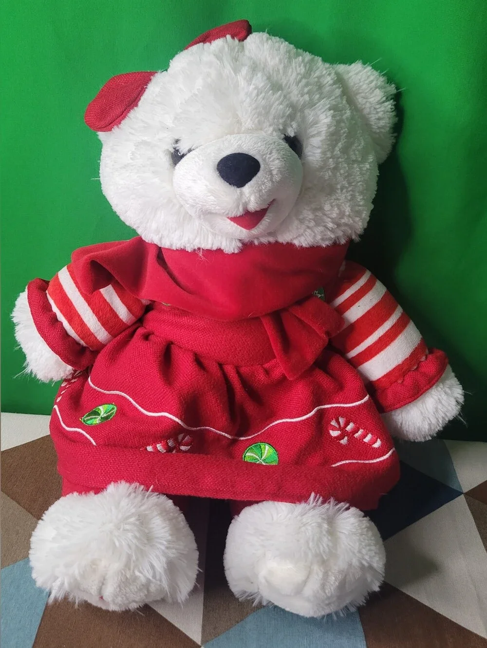 Vtg Plush White Dandee Christmas Bear Red Holiday Dress Snowflake Teddy 19
